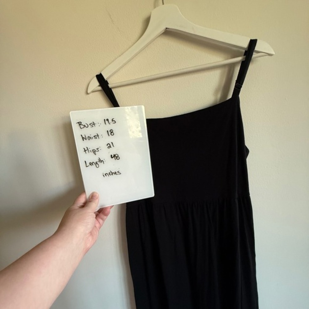 Black Tie-Back Maxi Dress |‎ Cotton Blend Minimalist Style XL - Picture 2 of 7